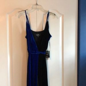 Long black and royal blue gown